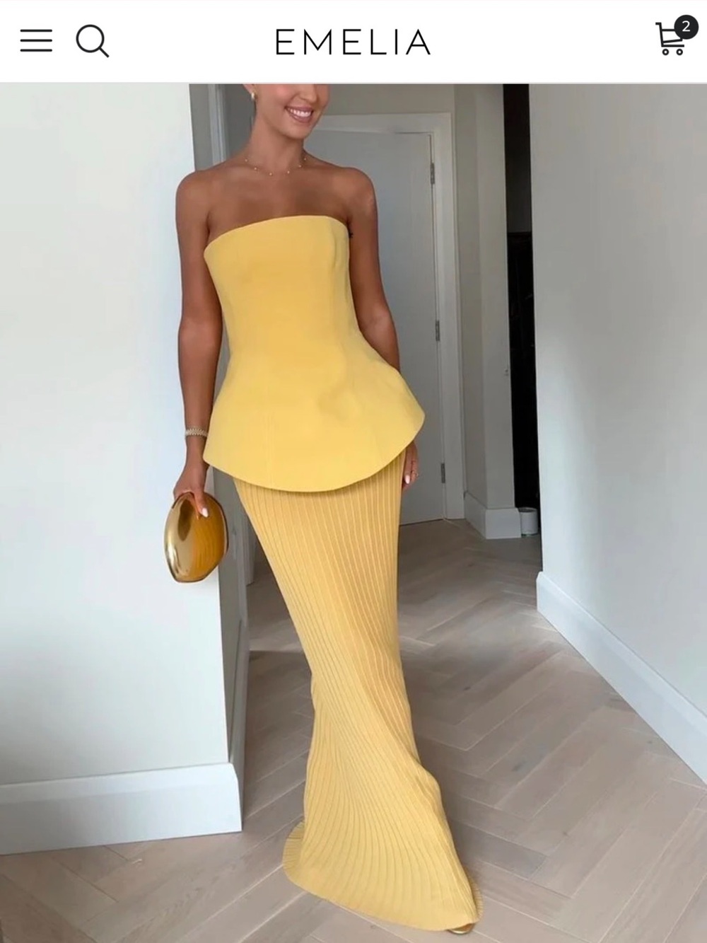 Emelia the Label Strapless Yellow Maxi Dress with Structured Bodice